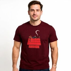 Gildan Snoop Dog Snoopy Doghouse Graphic Tee Burgundy Sz XL